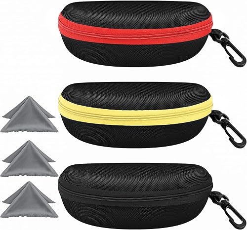 Paquete de 3 fundas de gafas de sol portátil con cremallera de viaje con paño de limpieza