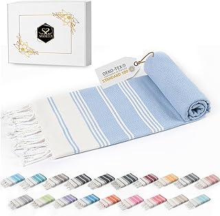 Sandrella Toalla de baño para sauna para hombre y mujer, grande, 100 x 200 cm, de algodón, juego de regalo, color azul claro