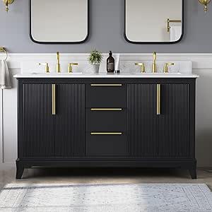 Amazon.com: DELUXE LIVING 60 Inch Black Bathroom Vanity Double Sink ...