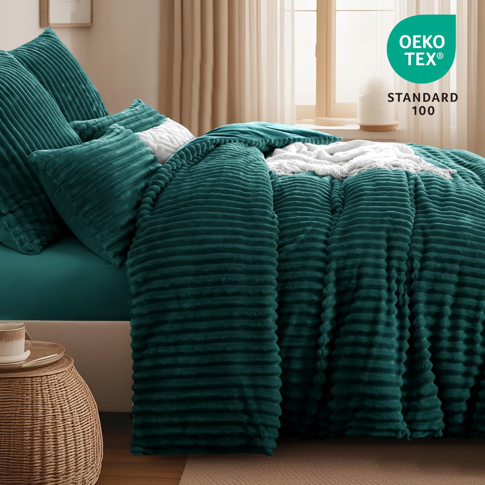 Parure De Lit En Flanelle Moelleuse De 220 X 240 Cm, Shaggy Et Peluche - 1 Housse De Couette,1drap Et 2 Taie D'oreiller, Q - Maison