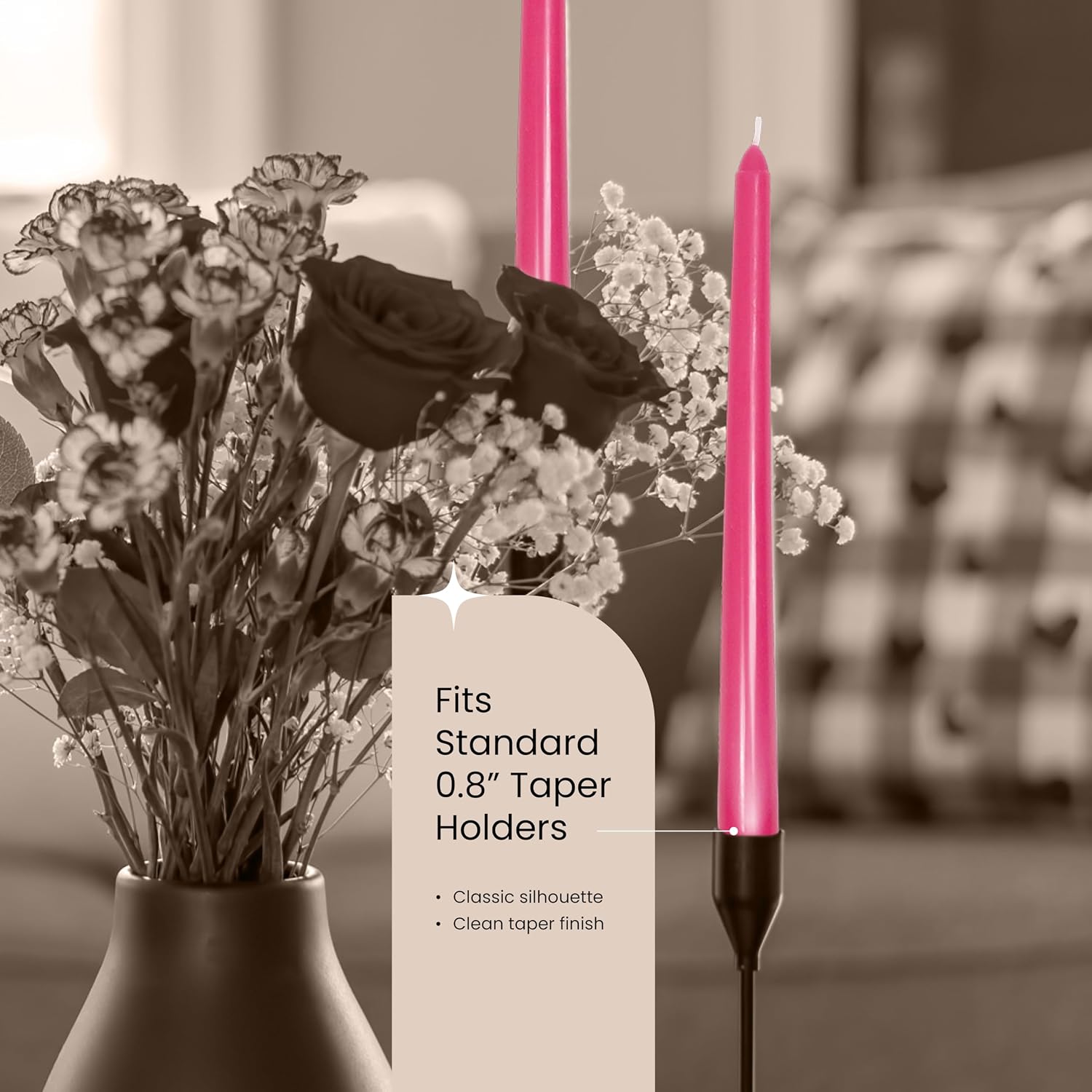 Leor & Lair Hot Pink Taper Candles, 12 Pack, 10" Pink Candles