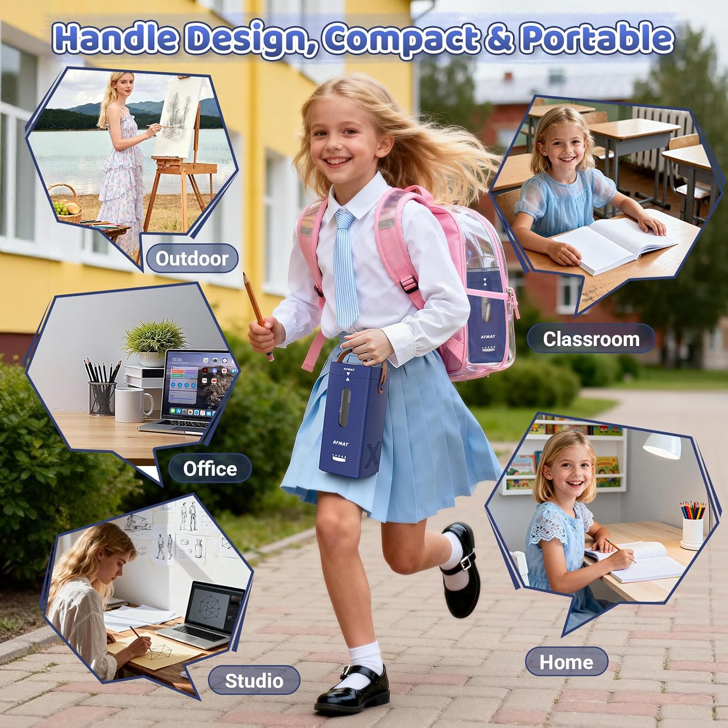 AFMAT Electric Pencil Sharpener, Fully Automatic Pencil Sharpener, Auto in & Out, Rechargeable Hands-Free Sharpeners for Jumbo & Colored Pencils (6.5-12mm), Portable for Home/Classroom/Office PSC6