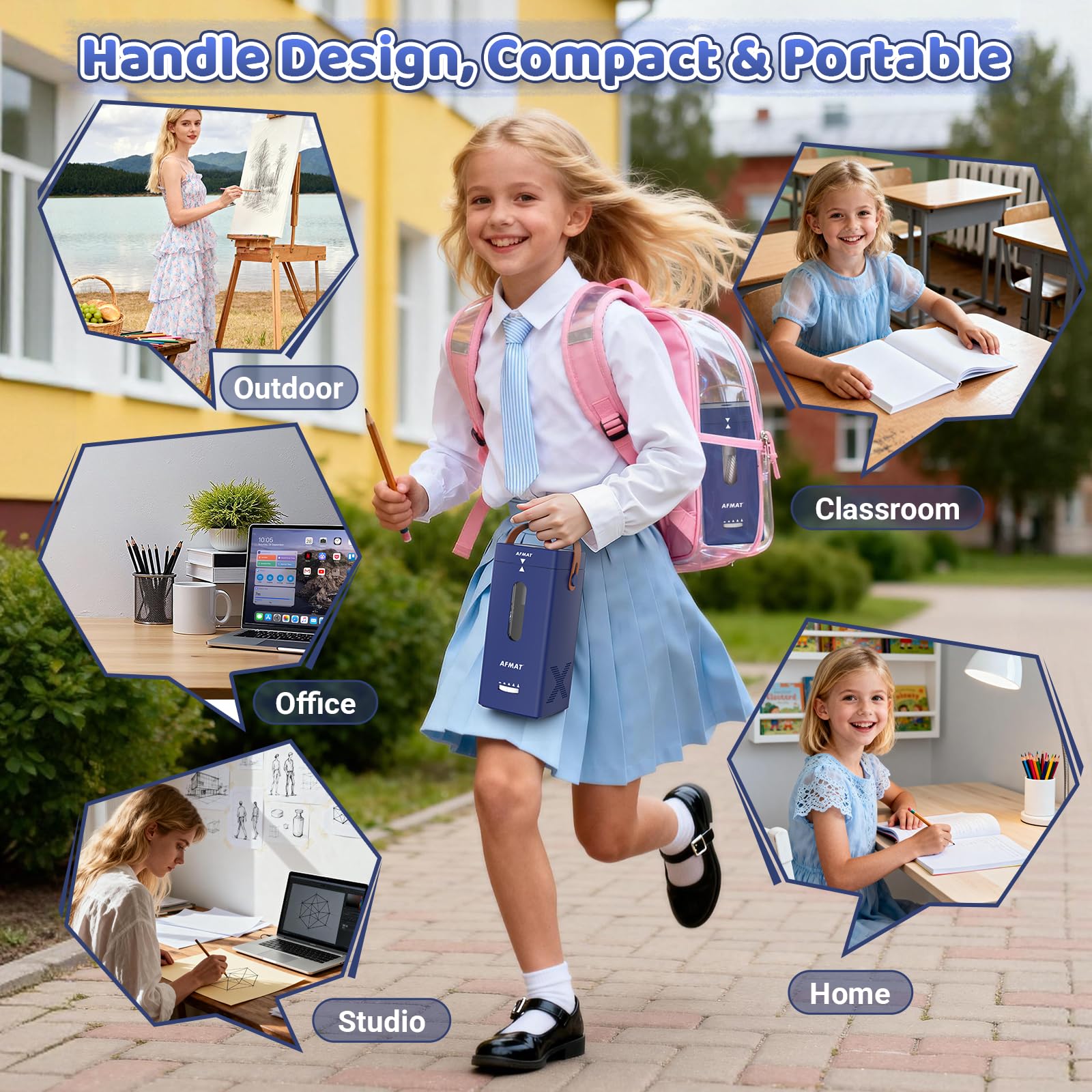 AFMAT Sacapuntas eléctrico, sacapuntas totalmente automático, entrada y salida automática, sacapuntas recargable para lápices Jumbo y lápices de colores (6,5 – 12 mm), portátil para hogar/aula/oficina