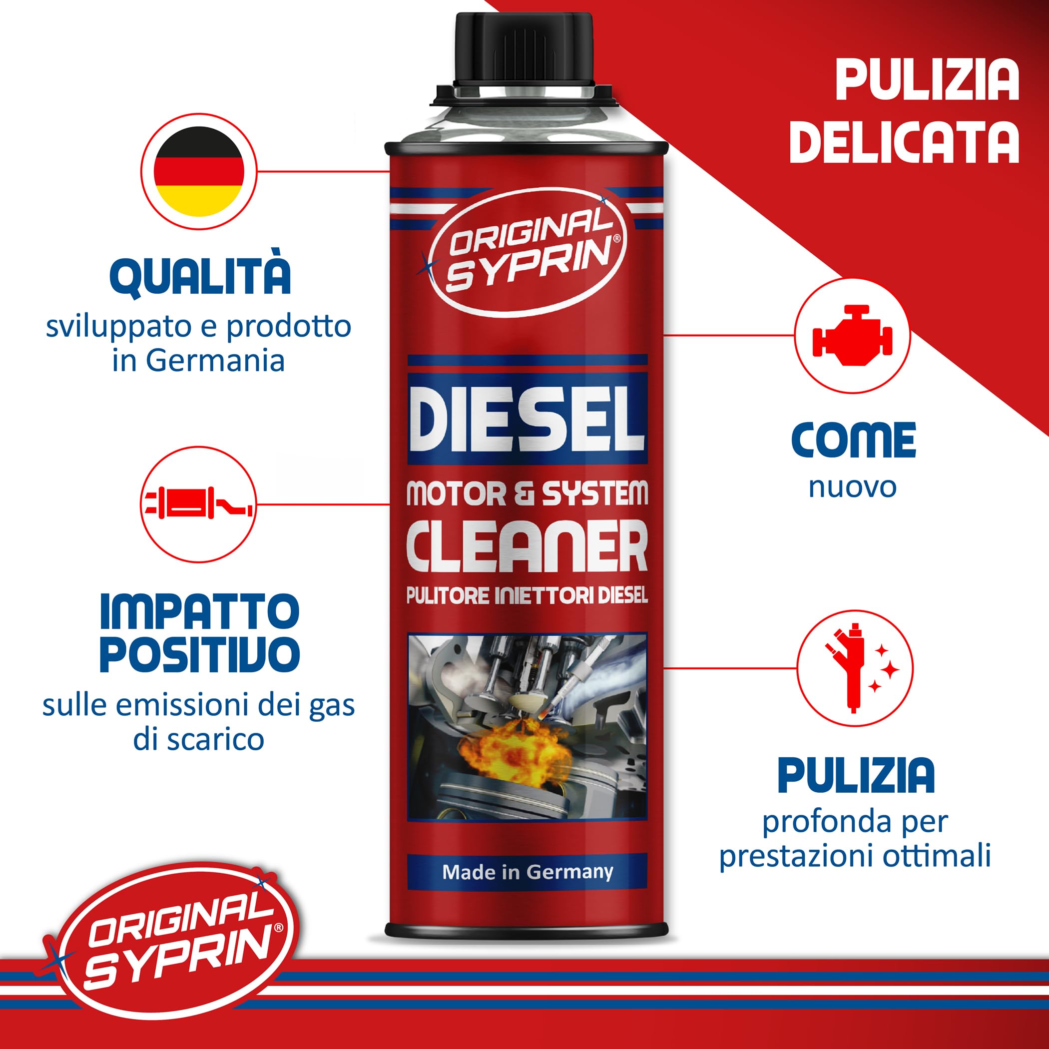 SYPRIN Pulitore Iniettori Diesel, ottimizza e pulisce iniettori, ugelli di iniezione, filtri antiparticolato Diesel, Dpf - additivo 1x500ml