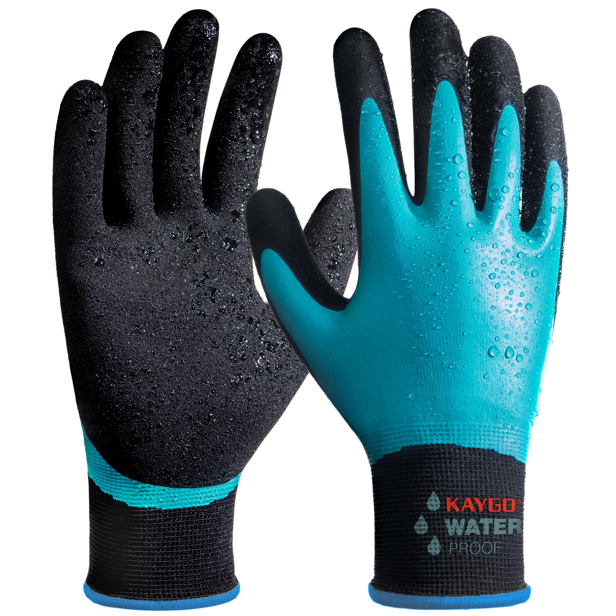 KAYGO Waterproof Work Gloves for Men and Women, Rubber Coated Non-slip Working Gloves for Garden, Outdoor Construction,KG150,Blue,M