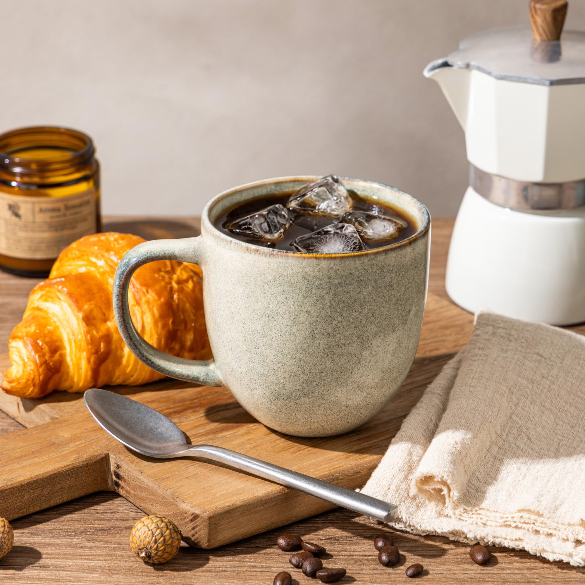 GBhome Zestaw 6 kubków do kawy z kamionki o pojemności 350 ml, z dużym uchwytem, do latte, cappuccino, mleka, kakao, nadaje się do mycia w zmywarce