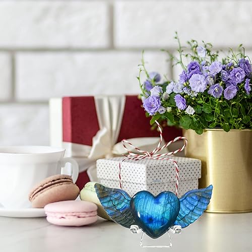 Miniatura 4 de Corazón de labradorita, corazón de cristal, piedras de labradorita, corazón de cristal curativo con alas