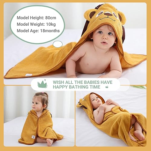 Miniatura 8 de MICHLEY Toalla de baño con capucha de viscosa de bambú para niños y niñas de 0 a 5 años, 29.5 x 39.5 pulgadas, ultra suave y de secado rápido