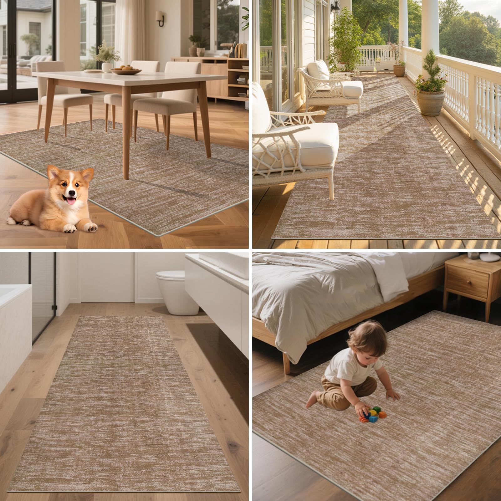 Alfombras de Pasillo Larga 100 x 350 cm Alfombra Corredor Antideslizante Alfombras de área Lavable Alfombra Pasillo Alfombra Cocina Lavable Alfombra Entrada Marrón
