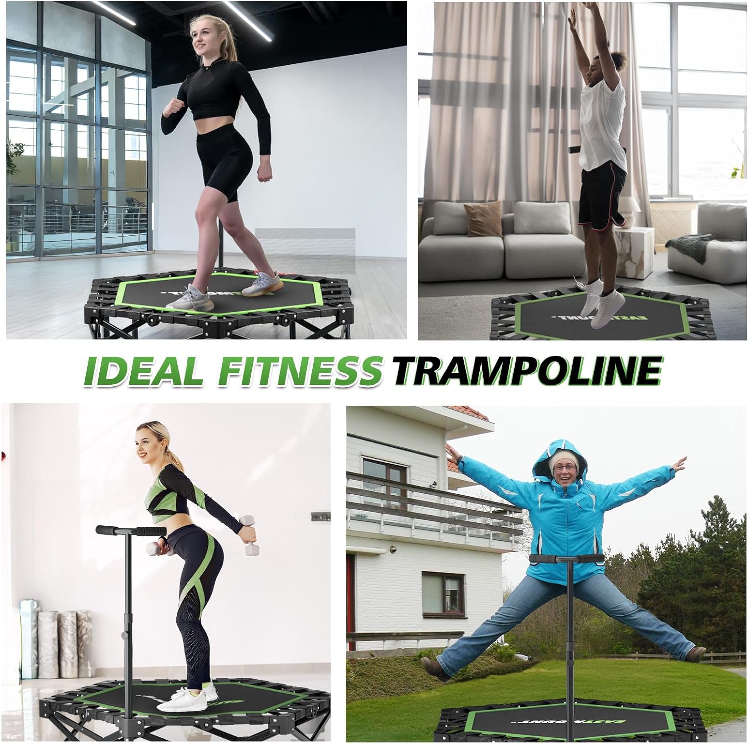 East Mount 42" Folding Fitness Trampoline for Adults, Foldable Mini Trampoline with Handle, Exercise Rebounder, Small Trampoline for Adults, Max Load 440lbs, for Indoor Garden Workout’ - Image 7
