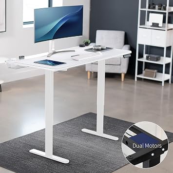 VIVO Electric 60 x 30 inch Standing Desk with Concealed Trays -Size Mouse Pad, Dual Motor Memory Controller Height Adjustment, White Top White Frame, DESK-KIT-E2W-P3W | Electric, Holds 220 lbs, Sit Stand, Height Adjustable Table, Cable Tray, Full-Size Mouse Pad, White Frame