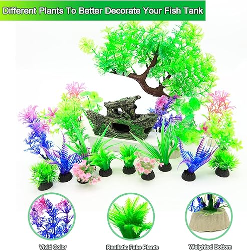 Miniatura 5 de 26 plantas artificiales de plástico para pecera, plantas artificiales para acuario, plantas de plástico falsas de plástico con árbol, hierba, barco,