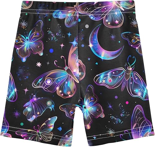 Neon Butterfly Moon Black Cartwheel Shorts for Girls Bike Shorts Breathable Under Dress Biker Short(4T)