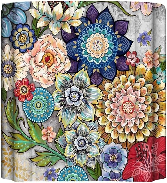 Jcevium Mandala Colorful Flora Bohemian Style Bathroom Shower Curtain Polyester Waterproof Shower Curtain for Bath Room Decor