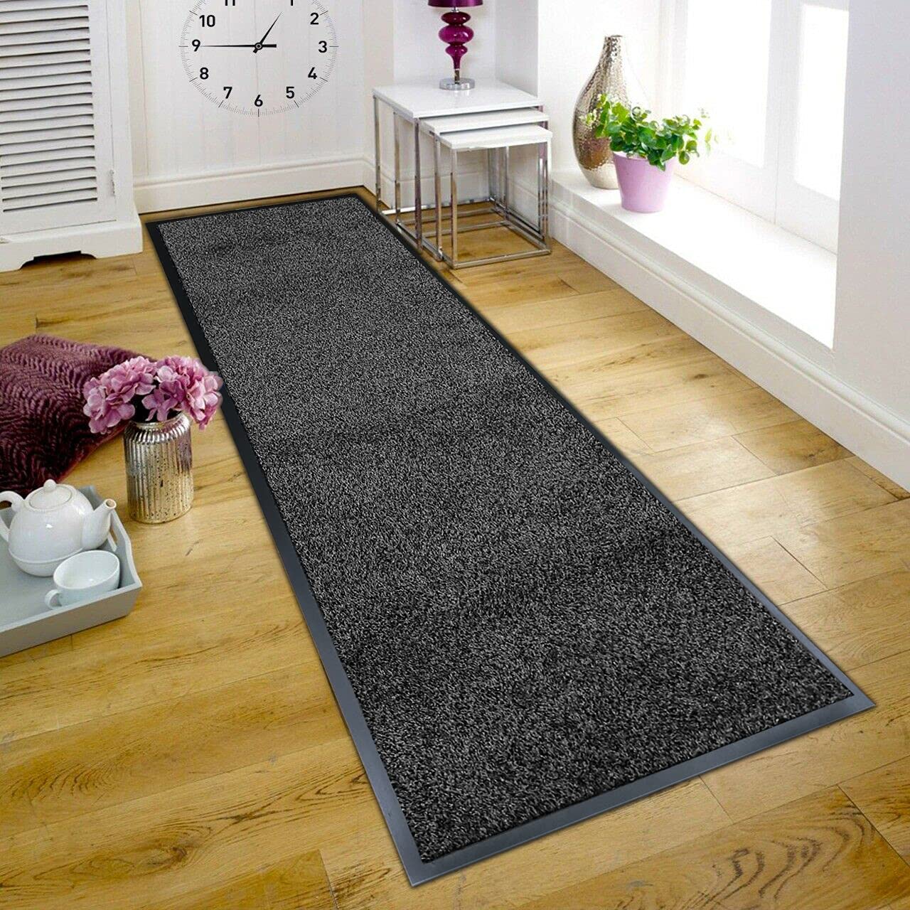TrendMakers ANTHRACITE Cotton Pile Heavy Duty Black PVC Edge Pile Top Rubber Barrier Entrance Door Kitchen Utility Dust Floor Hall Hallway Runners Mats Rugs 50cm x 80cm | COTTON PILE