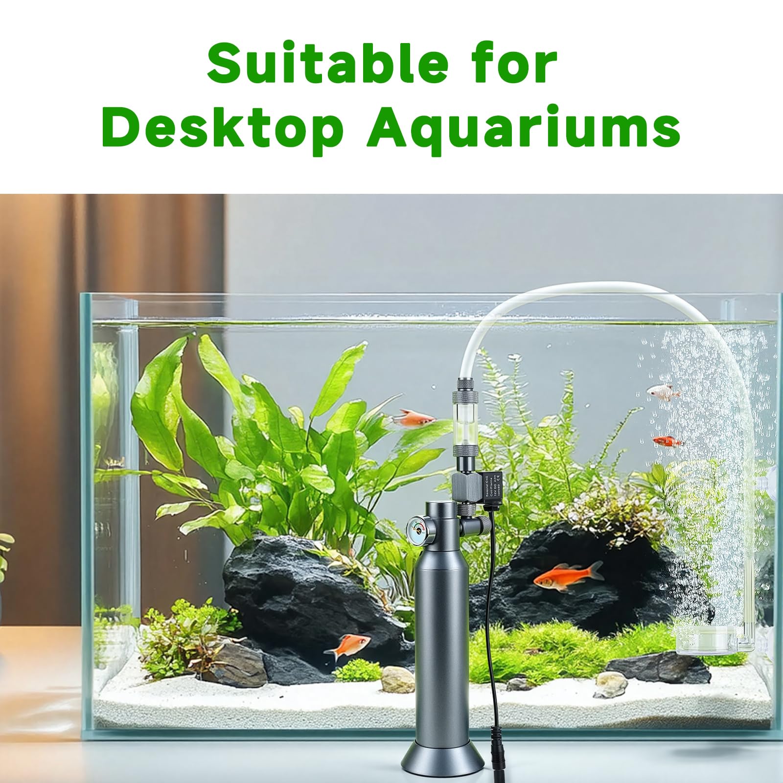 Regulador de CO2 de escritorio con cartucho de CO2 desechable de 80 g con válvula solenoide, sistema completo de CO2 de acuario, compatible con rosca de 5/8 pulgadas para nano acuarios