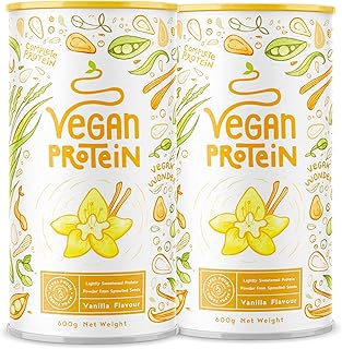 Vegan Protein Powders (80 Servings, 2X 600g) - Vanilla Vegan Protein Shake - Plant Based Protein Powder - Gluten Free, Dairy Free, Lactose Free - Low Calorie Pea Protein Powder - Alpha Foods