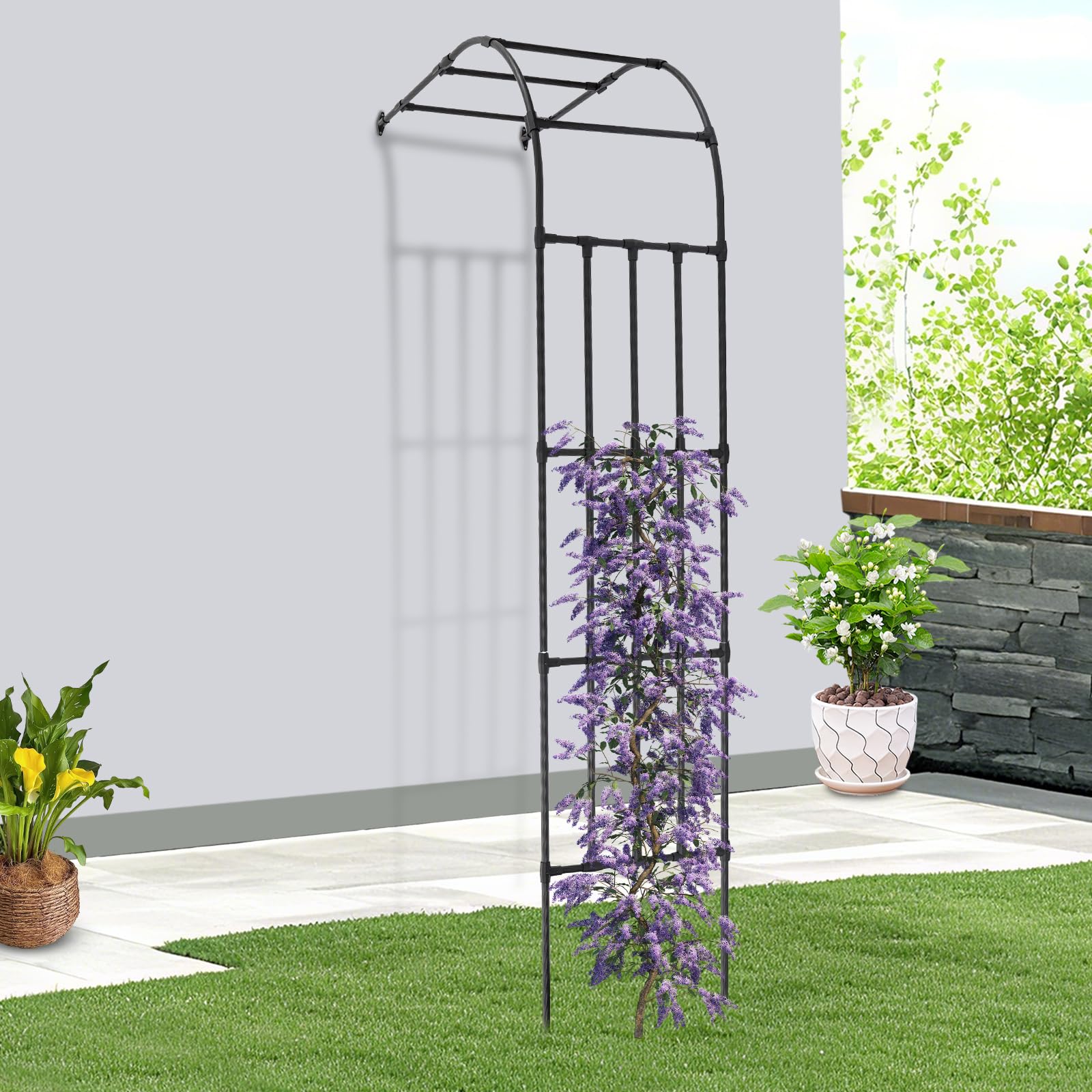 Rosenbogen halbrund, Verzinkte Rosen-Halbbogen, Metall Gartenbogen Kletterpflanzen Rankhilfe für Rosen und andere Kletterpflanzen (Schwarz, 120 * 50 * 260cm)