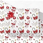 GIOLNIAY Candy Canes Christmas Wrapping Paper for Kids Adults - Holiday Gift Wrap Red Bows, Candy Canes & Ornaments - 4 Jumbo Sheets, 28 x 40 Each (31 sq. ft ttl), Easy to Store