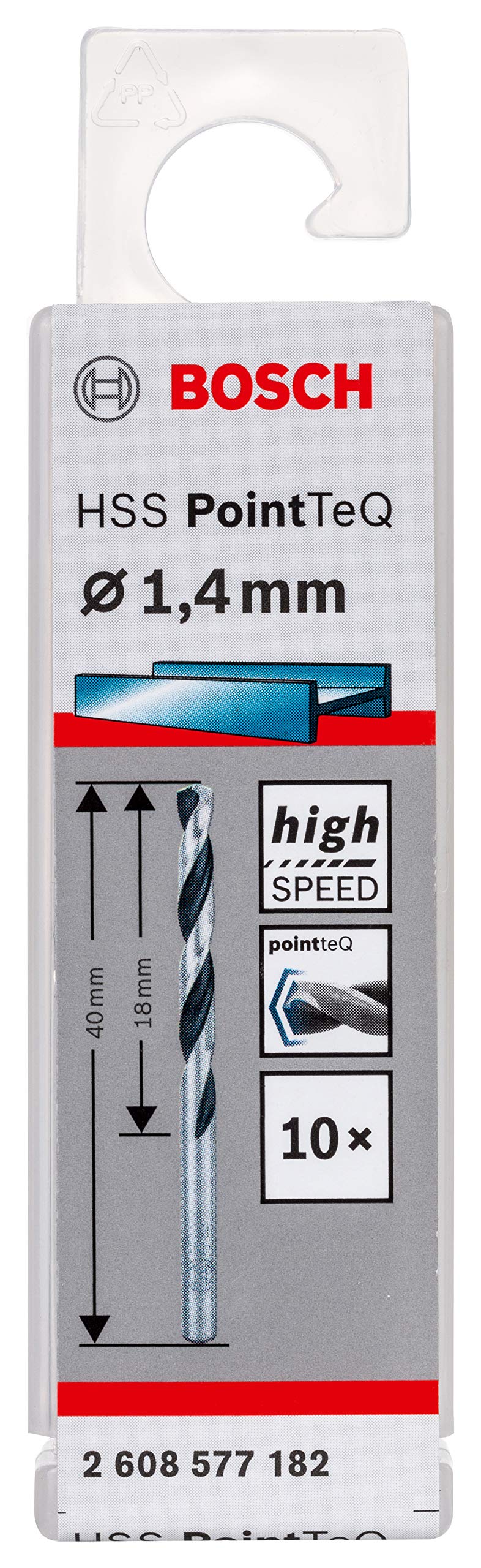 Bosch Professional 10 Stück HSS Spiralbohrer PointTeQ (für Metall, 1,4 x 18 x 40 mm, Zubehör Bohrschrauber)