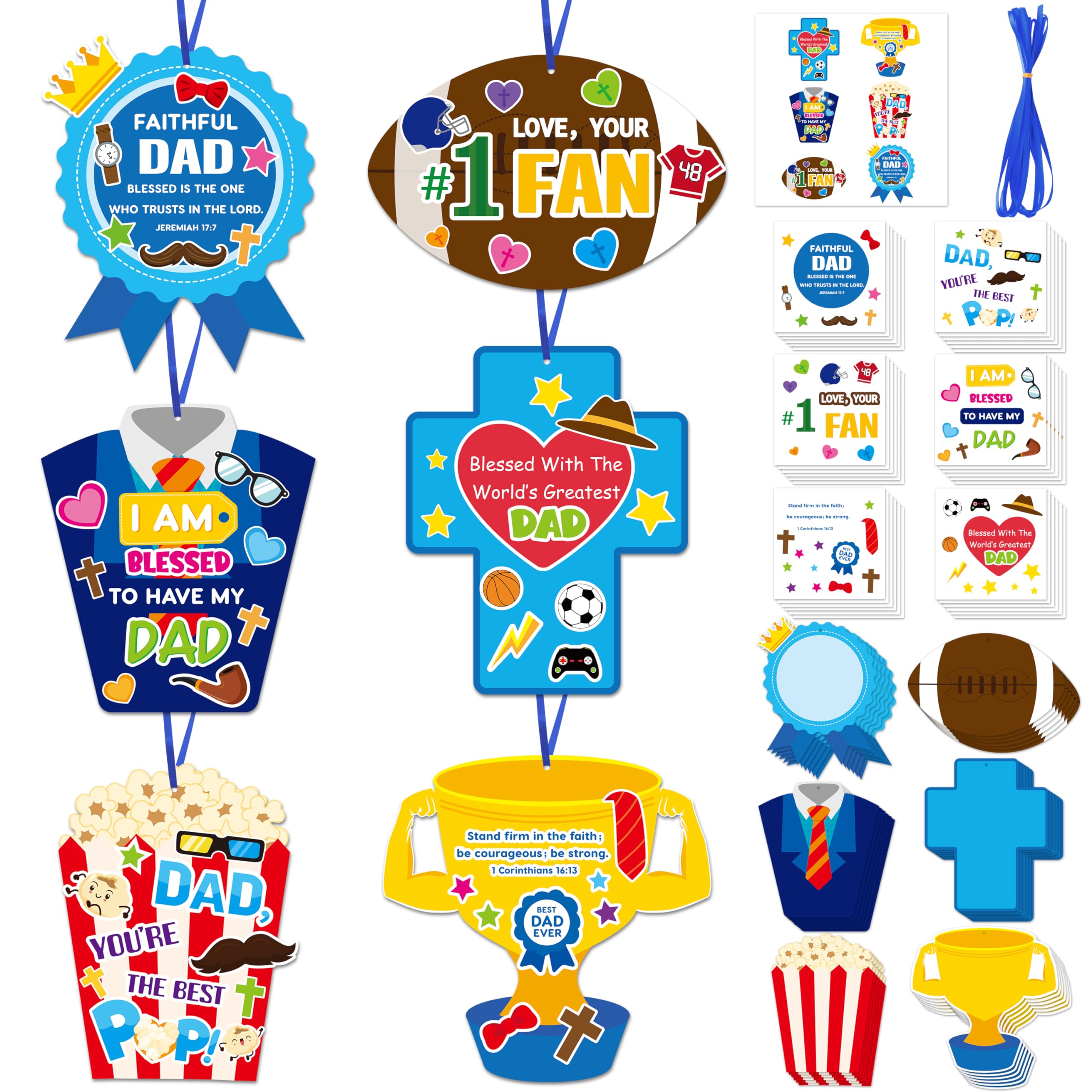 BWkoss Father's Day DIY Crafts for Kids - 36Set Bulk Religious Sunday School Crafts Sticker Christian Hanging Ornament Craft Kit for Classroom VBS Activities Sunday School Father's Day Favors