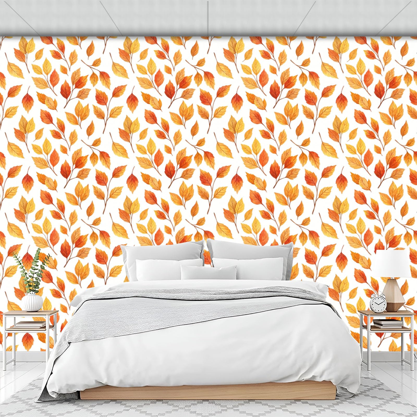 Papier peint vintage feuilles d'automne aquarelle salon chambre