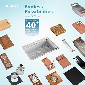 Ruvati 33 x 22 inch Workstation Drop-in Topmount Kitchen Sink 16 Gauge Stainless Steel Single Bowl - RVH8003