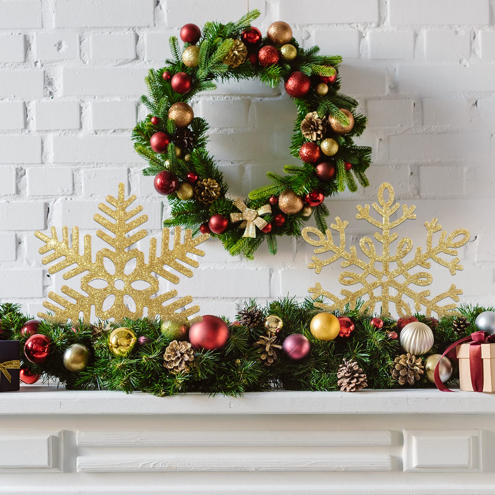 BBTO Large Snowflakes Ornaments 12" Glitter Giant Plastic Snowflake Decorations Oversized Winter Christmas Hanging Decor for Indoor Outdoor(Gold,12 Pack) - Image 4