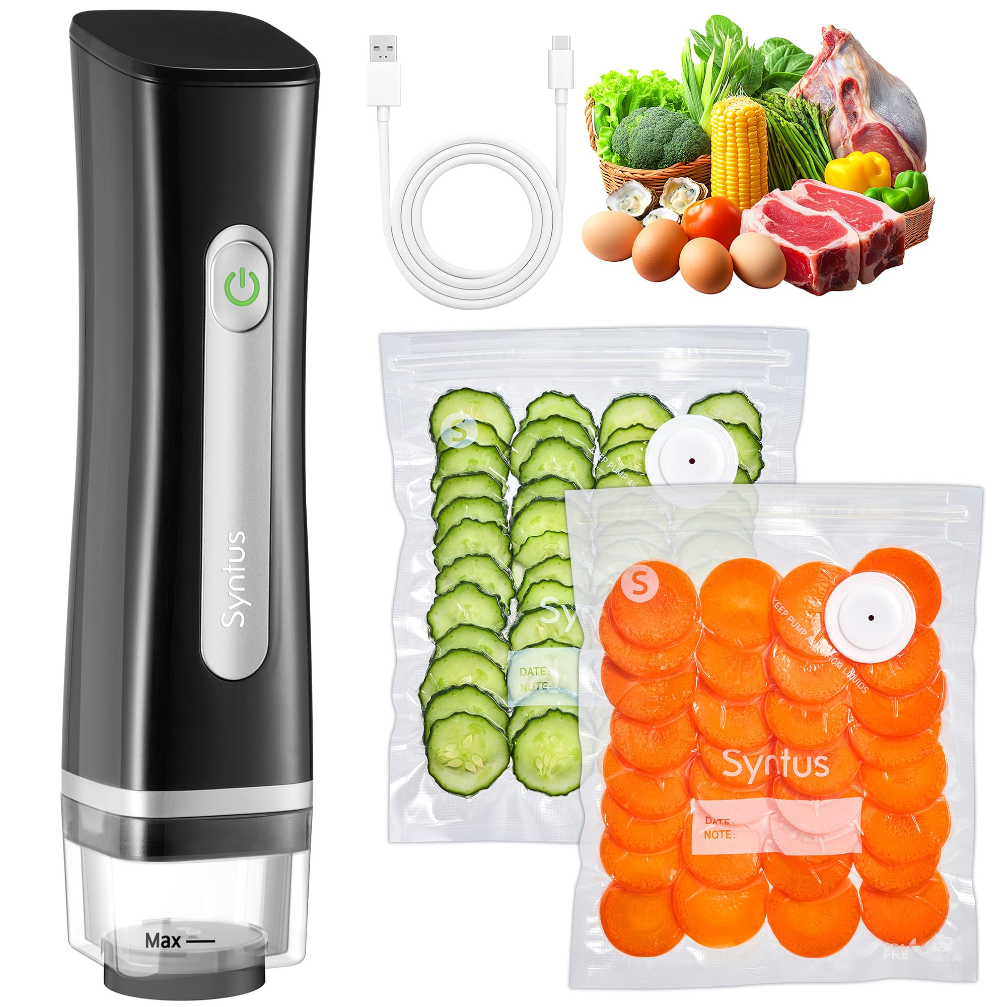 Syntus Compact Vacuum Sealer for Food with 30 Reusable Vacuum Seal Bags Set