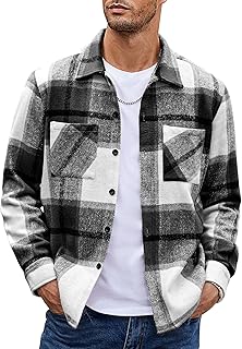 COOFANDY Men's Flannel Shirts Casual Button Down Plaid Shirt Jacket Long Sleeve Fleece Shacket with Pockets