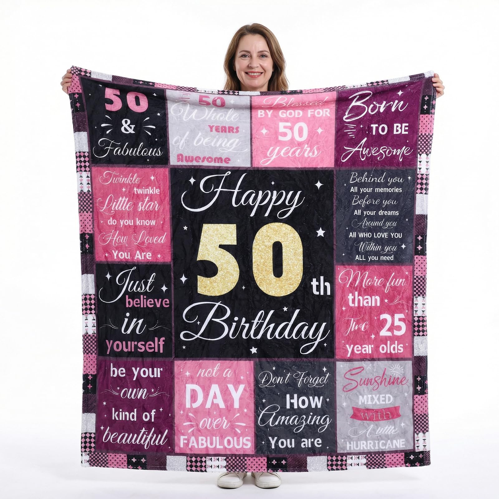 Jeoyiqau Women's 50 Th Birthday Gifts For Blanket 150X130cm, Unique Gifts For Happy Birthday Decorations For Birthday Gifts For Friend Sister Wife Mum Grandma