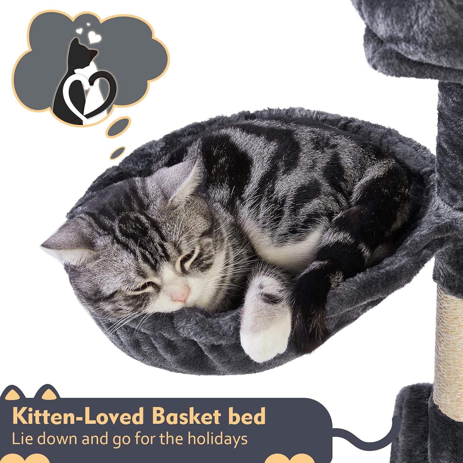 SUPERJARE Cat Tree with Plush Condos & Dangling Balls, Kitten Tower Center with Plush Perch & Basket Lounger, Pet Play Condo Furniture - Dark Gray
