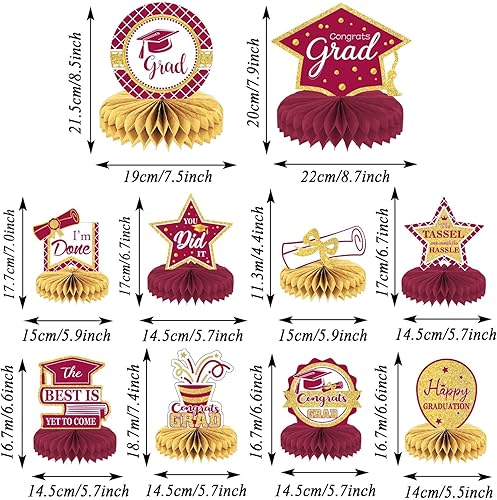 Miniatura 15 de Tevxj 10 decoraciones de fiesta de graduación de clase 2025 – centros de mesa de panal de felicitaciones graduados – oro rosa
