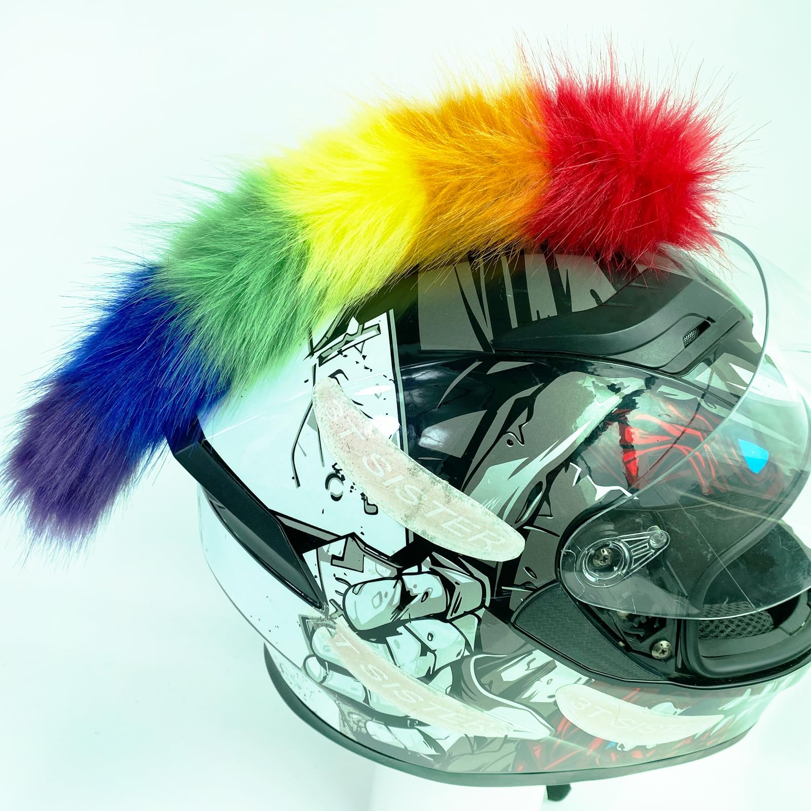Perruque Mohawk Pour Casque De Moto - Patch Adhésif Rouge - Style Rockeur