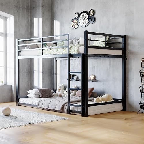 Bellemave Twin Over Twin bunk Bed，Metal Floor Bunk Bed, Bunk Bed for Kids, Black no slats