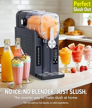 BKPPM Slushie Machine: No Ice Needed Slushy Machine for Home, 6 Preset, Real-Time Temp Display, Auto-Clean | Frozen Margaritas, Cocktails, Frappes, Ice Cream, Smoothies, Milkshakes,Summer Parties