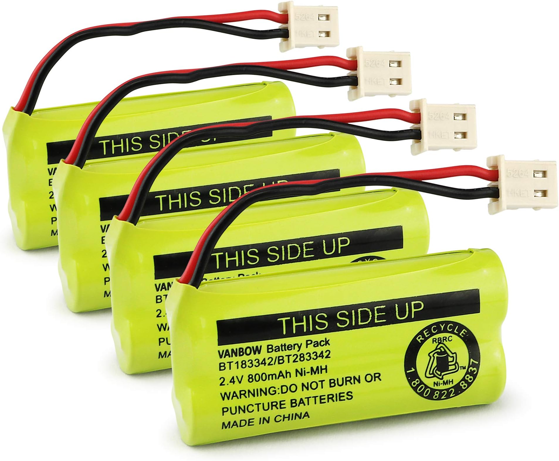 BT183342/BT283342 2.4V 800mAh Ni-MH Battery Pack, Also Compatible with AT&T VTech Cordless Phone Batteries BT166342/BT266342 BT162342/BT262342 CS6709 CS6609 CS6509 CS6409 EL52100 EL50003 (Pack 4)