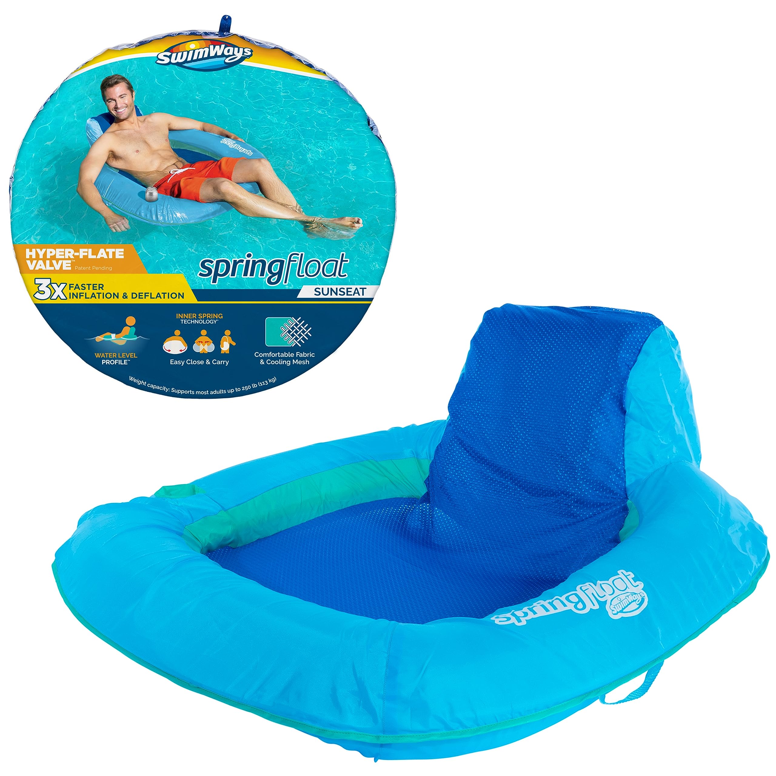 SwimWays Spring Float SunSeat Pool Lounge Chair, Inflatable Pool