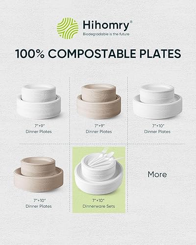 Miniatura 6 de Juego de platos desechables de papel resistentes para 50 invitados, platos y utensilios compostables, vajilla biodegradable ecológica (paquete de