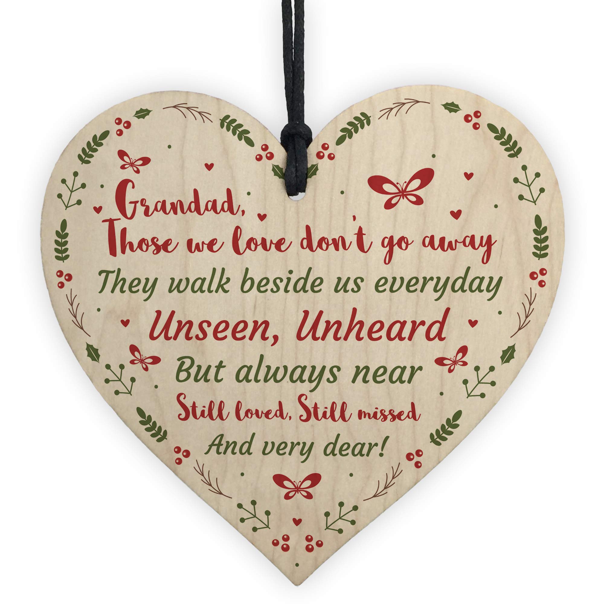Red Ocean Handmade Memorial Gift Wooden Heart Remembrance Plaque For Grandad Keepsake Gifts