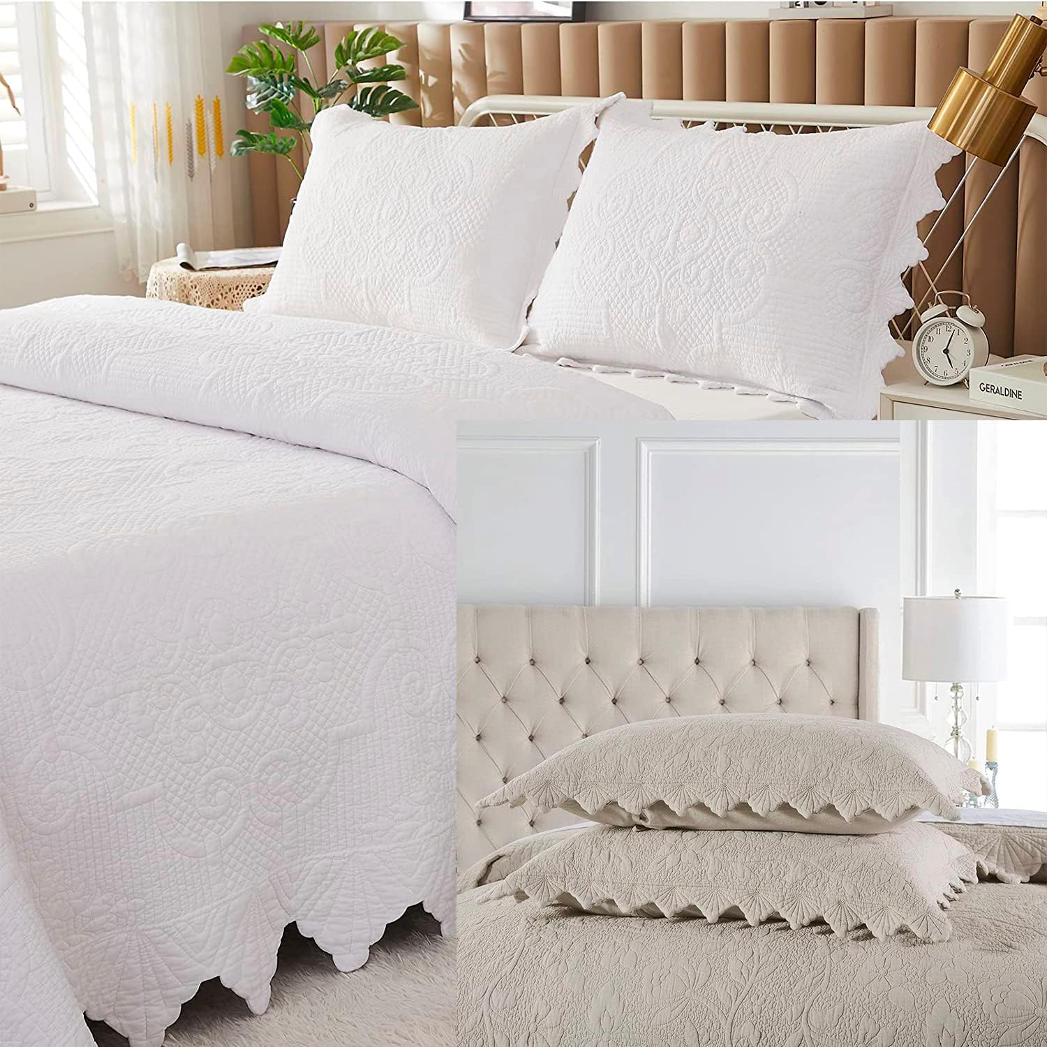 Brandream 5Piece White Quilts Set Cotton Queen Size