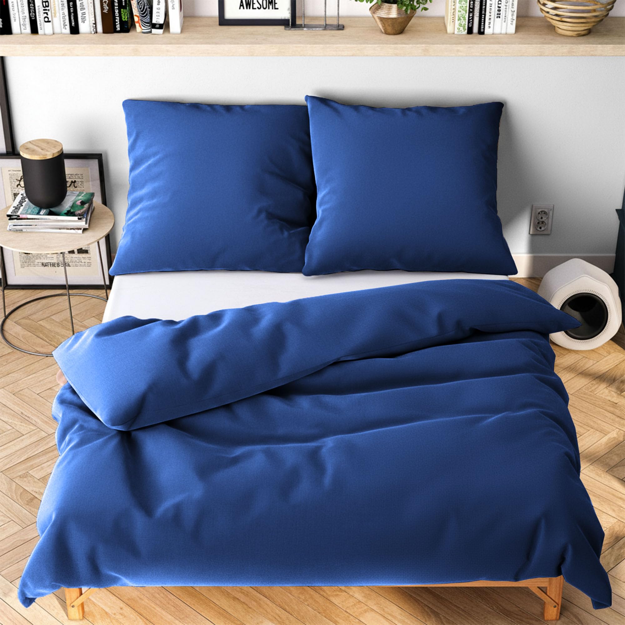 Wolkenfeld Mikrofaser Bettwäsche 135x200 cm – Kuschelig Weich, Bügelfrei & Doppelt Gebürstet – Oeko-TEX Bettwäsche-Sets – 1x Bettbezug 135x200 + 1x Kissenbezug 80x80 – Marine Blau
