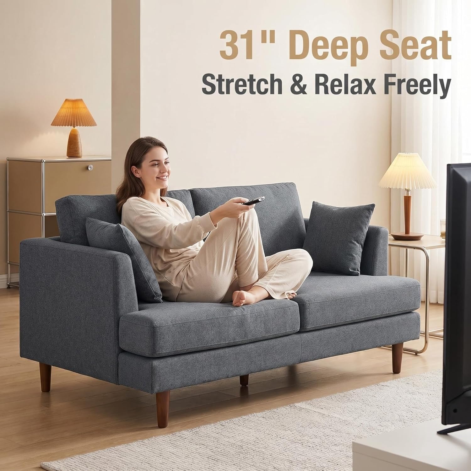 Furnimart 66" Wide Loveseat Sofa, Extra Spacious Seating, Deep Cloud Couch with Removable Cushions, Mid-Century Modern 2-Seater for Living Room & Small Spaces