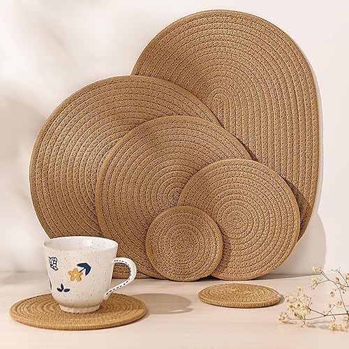 Miniatura 4 de Paquete de 4 Manteles Individuales Ovalados Tejidos, Cargadores de Platos de Yute Manteles Individuales Tejidos de Ratán 11.45x15.58'' Manteles