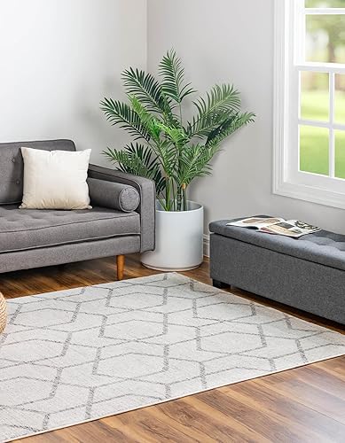 Miniatura 4 de Unique Loom Eco Trellis Collection - Alfombra de área - Mondo (rectangular 7 pies 10 pulgadas x 10 pies 0 pulgadas, marfilgris)