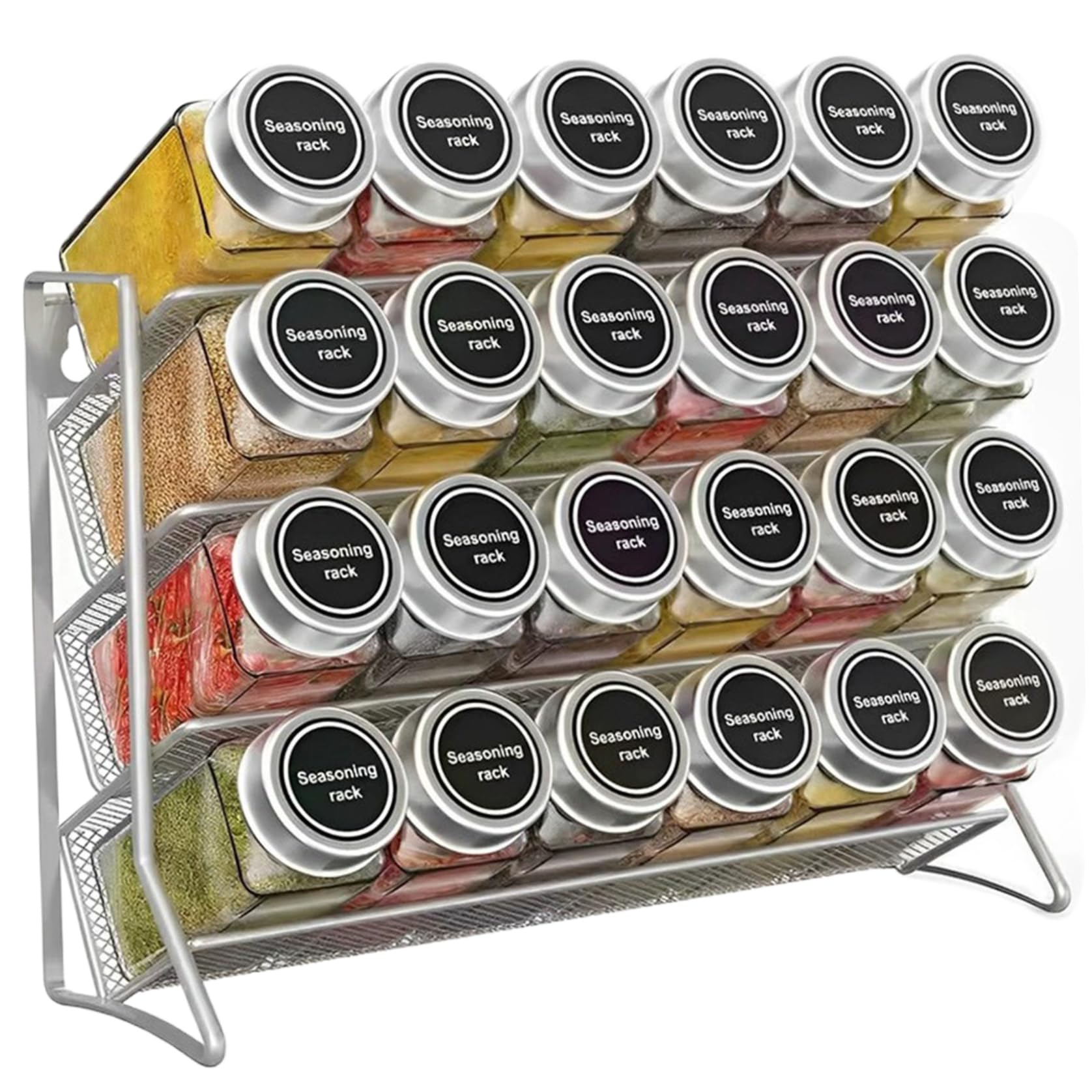 Licsaliwe 4 Tier Free Standing Metal Spice Rack Organiser – Countertop Spice Rack Hold 24 Bottles for Kitchen Countertop Cupboard Pantry