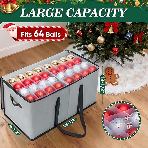 Miniatura 42 de BALEINE Caja de almacenamiento de adornos navideños con divisores, contenedor de almacenamiento de adornos navideños de alta calidad para Rojo