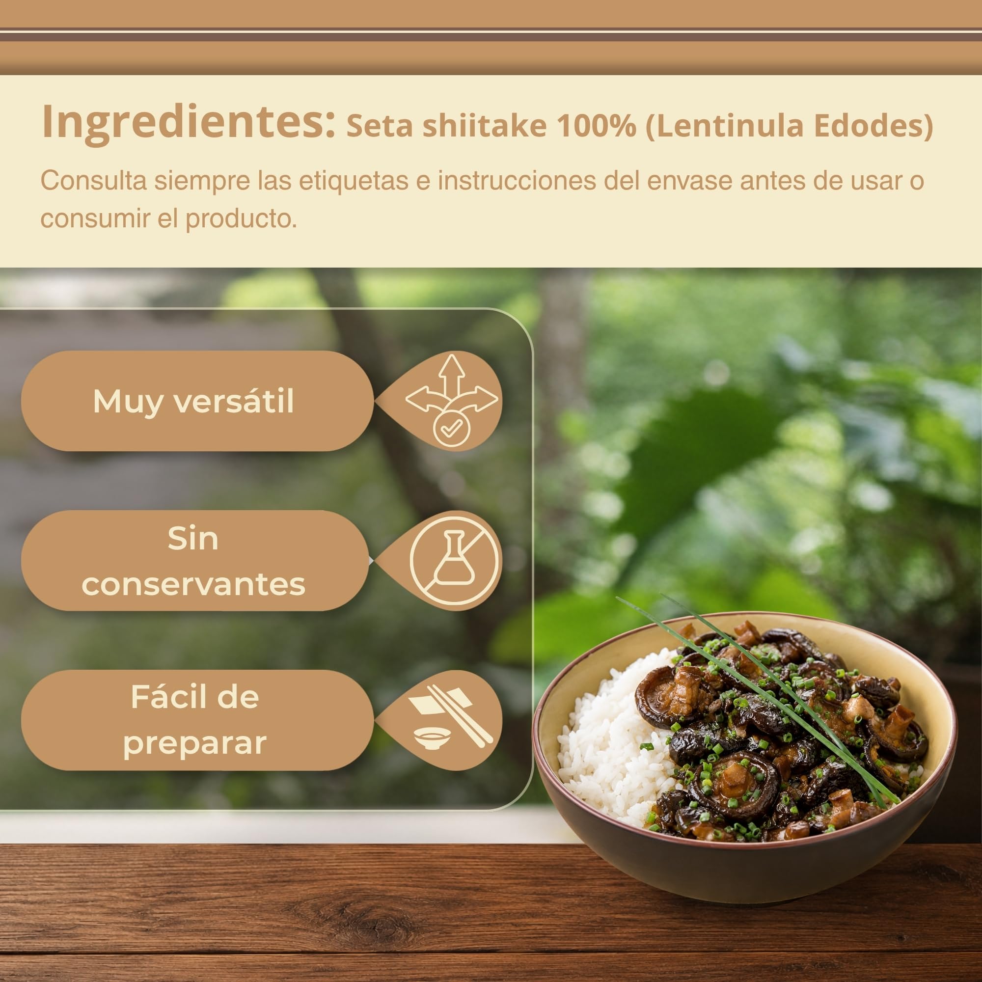 Setas Shiitake Deshidratadas, Hongos Enteros tamaño 2 a 3 cm, sabor umami, ideal para ramen, caldos, sopas y guisos, Sin Conservantes ni colorantes, aptas para veganos y celíacos, 1 Unidad de 100 gr