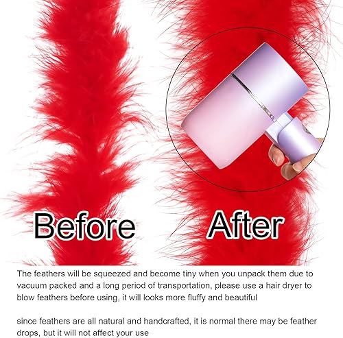 Miniatura 3 de Dxhycc Boa de plumas de marabú de 2 yardas para manualidades, boda, fiesta, Halloween, decoración de árbol de Navidad, 0.71 oz, Rojo -
