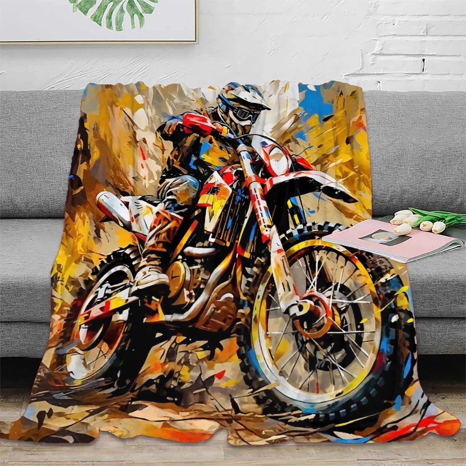 Plaid moto cross 3D chaud pour réchauffer vos soirées canapé